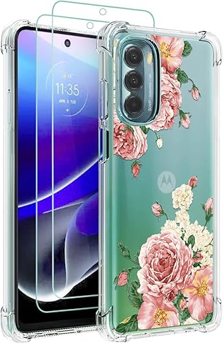 Osophter Funda para Moto G Stylus 5G 2022 para niñas y mujeres, diseño floral con protector de pantalla para absorción de golpes, funda de goma TPU