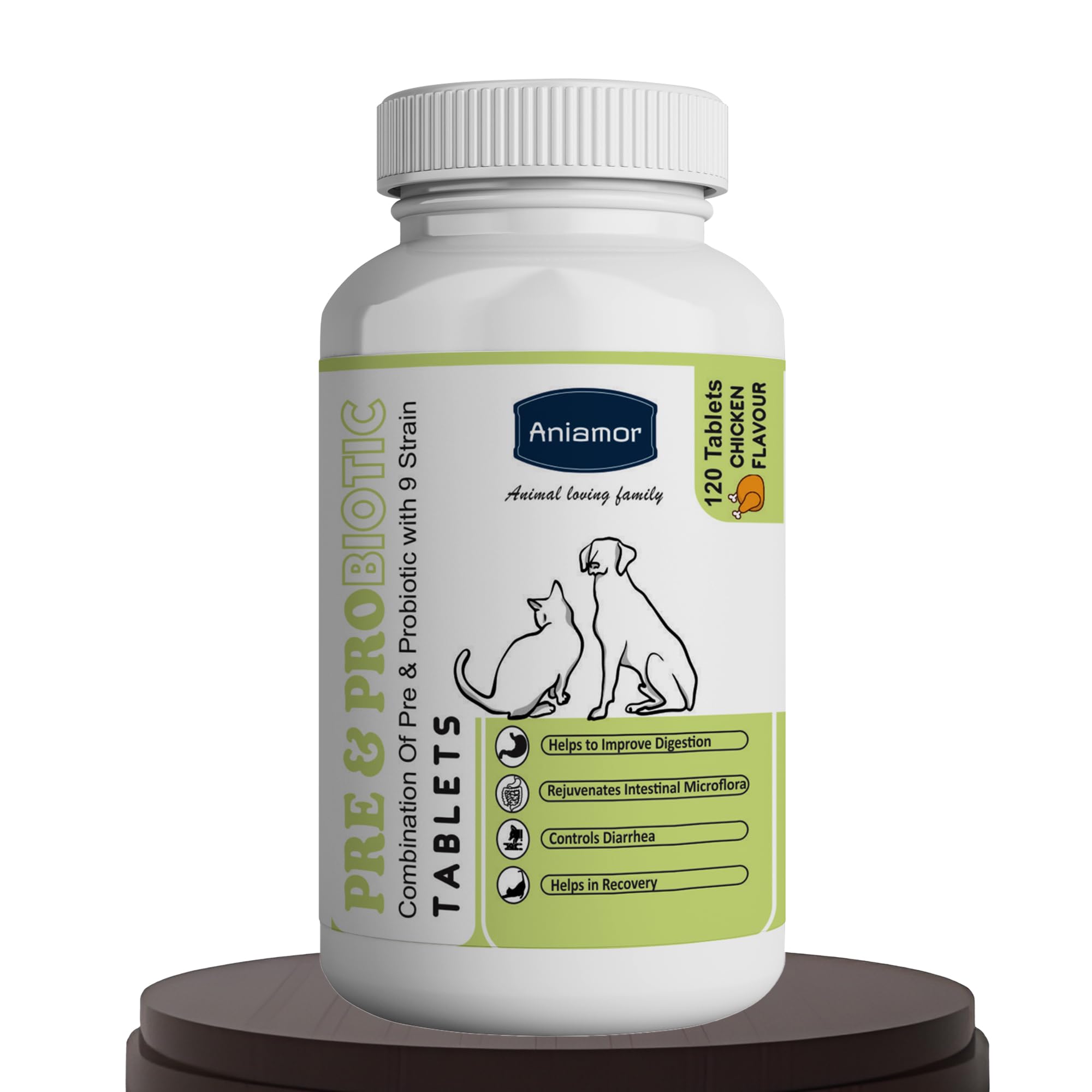 Aniamor Pre - Probiotic Tablets for Dogs and Cats | Helps in Proper Digestion | Dogs and Cats Supplement | Chicken Flavour | for All Life Stages | 60 Tablets