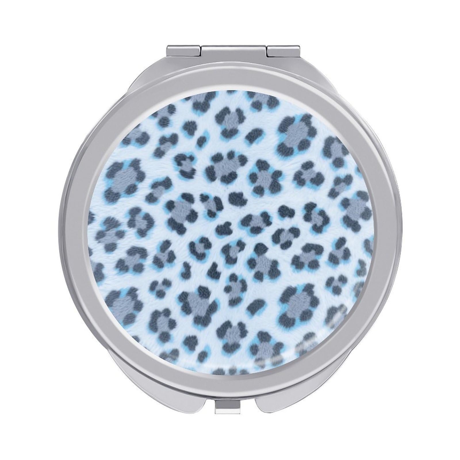 Fekiloot Style Ice Snow Leopard Print Travel Makeup Mirror Handheld Compact Mirror Portable Pocket Mirror Double-Sided 1X/2X Magnifying For Handbag And Purses