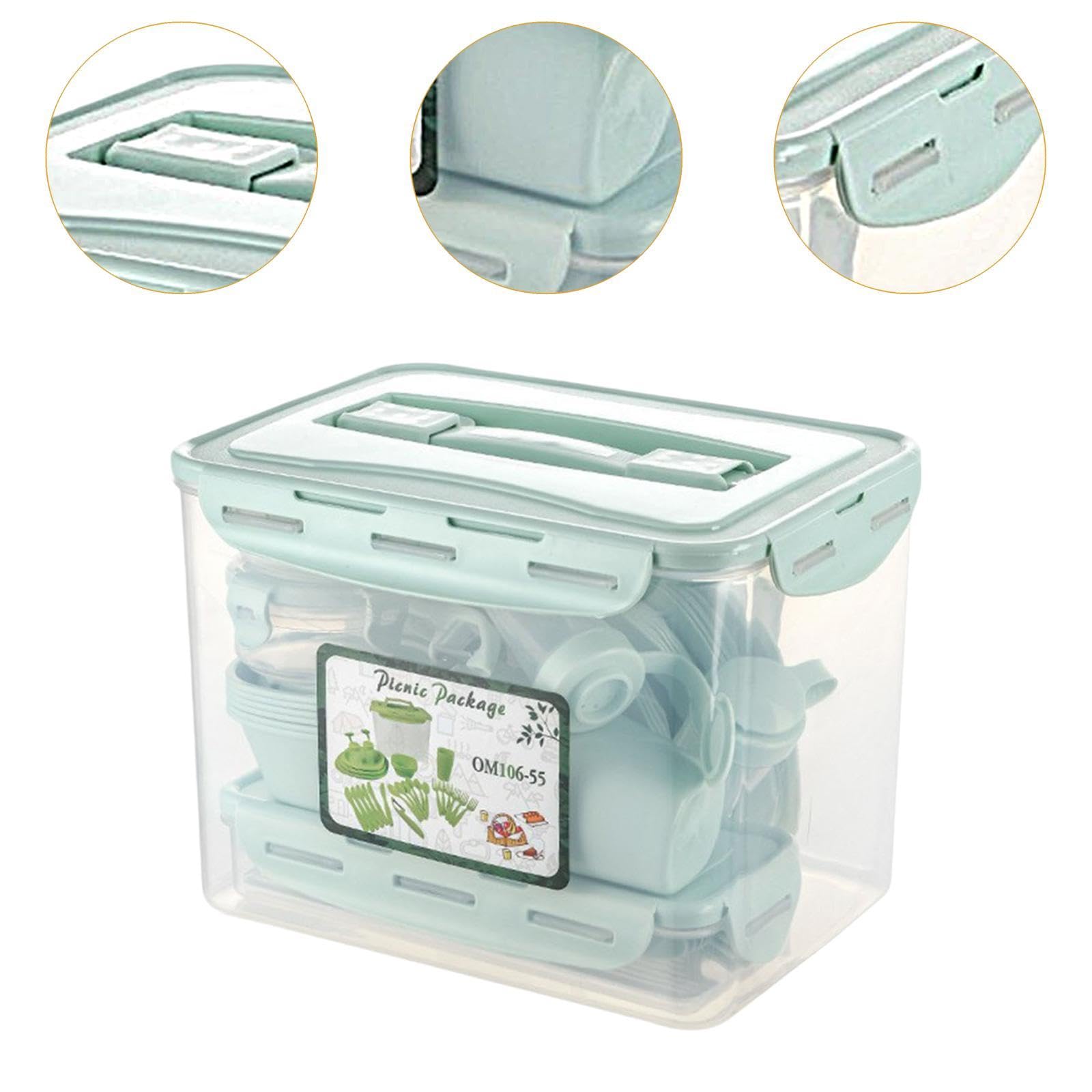 Set di stoviglie per 6 Persone, Kit di Posate, stoviglie per casa, Scuola, Picnic, Barbecue, Piatti e Ciotole infrangibili, impilabili, Portatili, Verde
