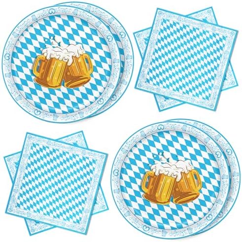 WenmthG 40 Servietten und Pappteller Oktoberfest Deko Bayrische Deko - Oktoberfest Party Tischdeko 3-Lagige Weich Servietten 33 x 33 cm - Bayrische Servietten