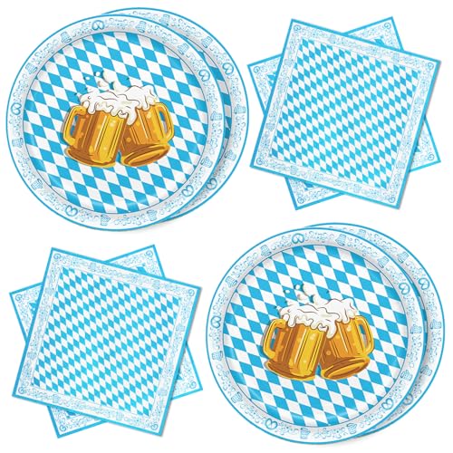 WenmthG 40 Servietten und Pappteller Oktoberfest Deko Bayrische Deko - Oktoberfest Party Tischdeko 3-Lagige Weich