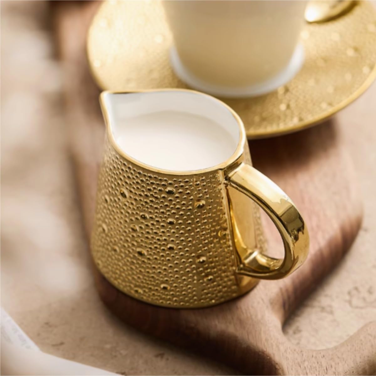 Barchetta per salsa per condimenti per insalata, lattina di latte in ceramica per uso domestico, caffè, tazza di deviazione per ristorante occidentale, salsa, salsiera, per cucina e ristorante (oro