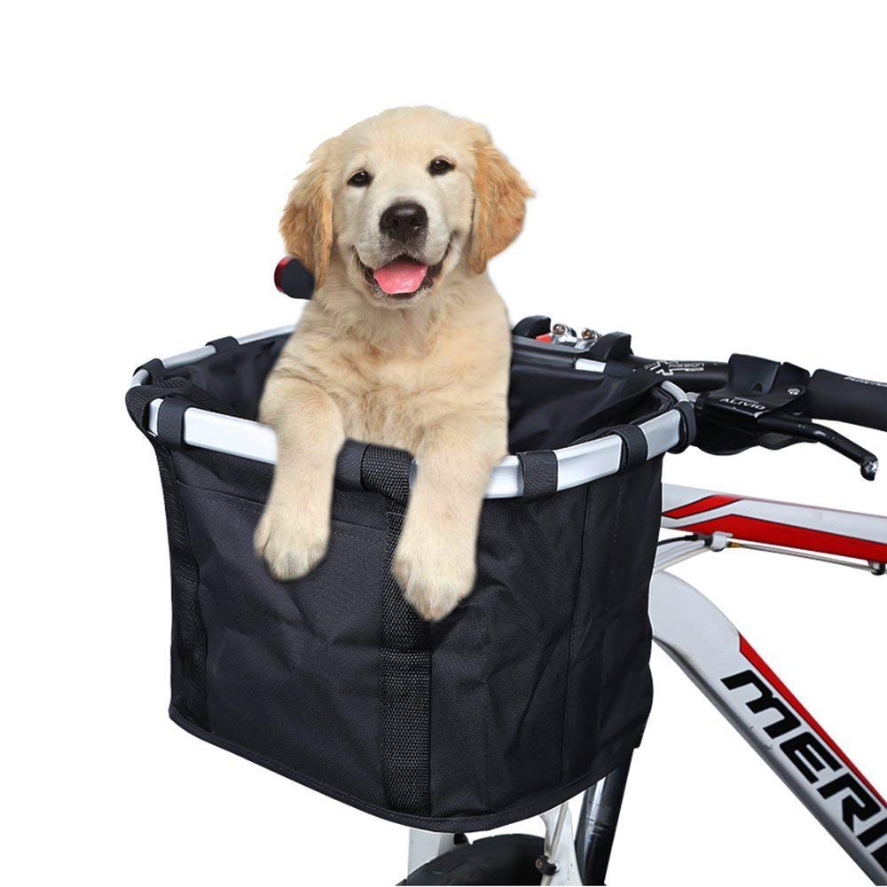 ACESPORT Bike Basket Folding ravel Bicycle Basket for Small Pet Cat Dog Carrier Front T Picnic Shopping (Black)