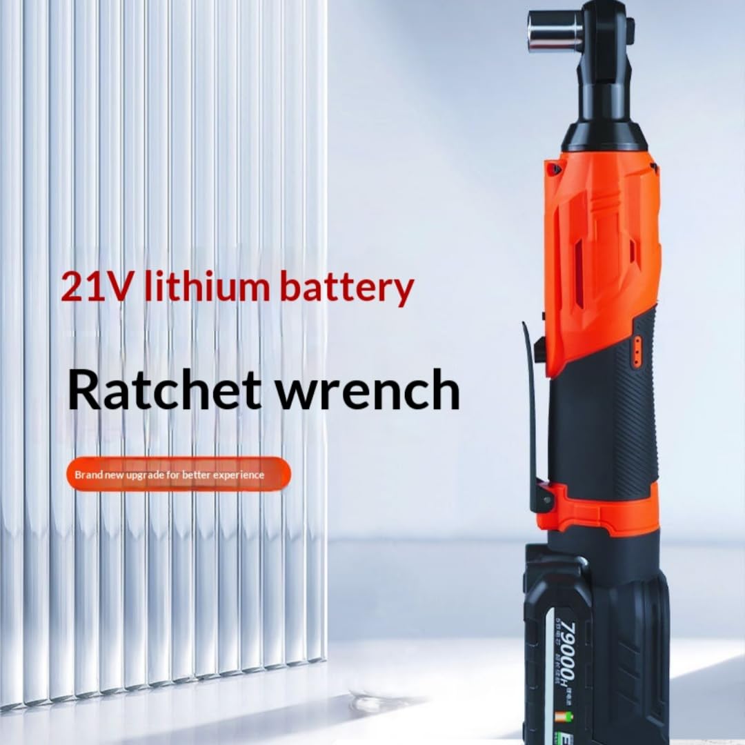 Llave de trinquete inalámbrica de 90 grados de 21 V, 2 baterías y cargador con guantes de algodón, herramienta eléctrica para trabajos de escenario y proyectos de bricolaje