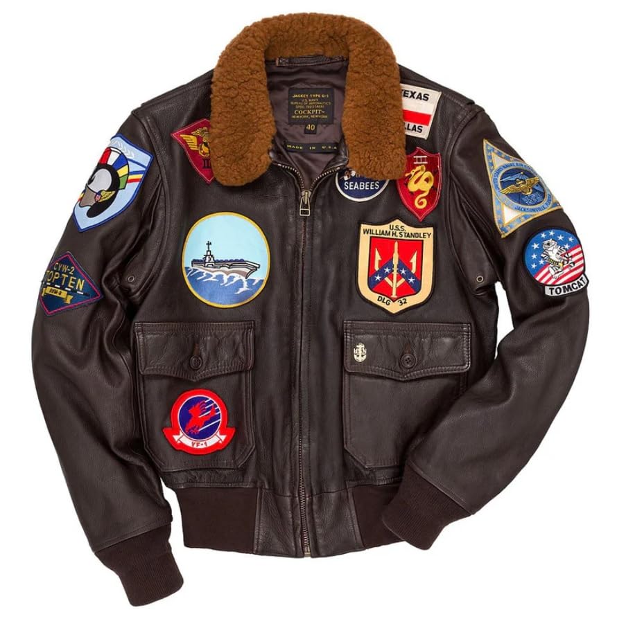 Cockpit Pilot RAF Aviator WWII G1 Military Real Top Cowhide Gun Bomber Jacket with Embroidered Patches