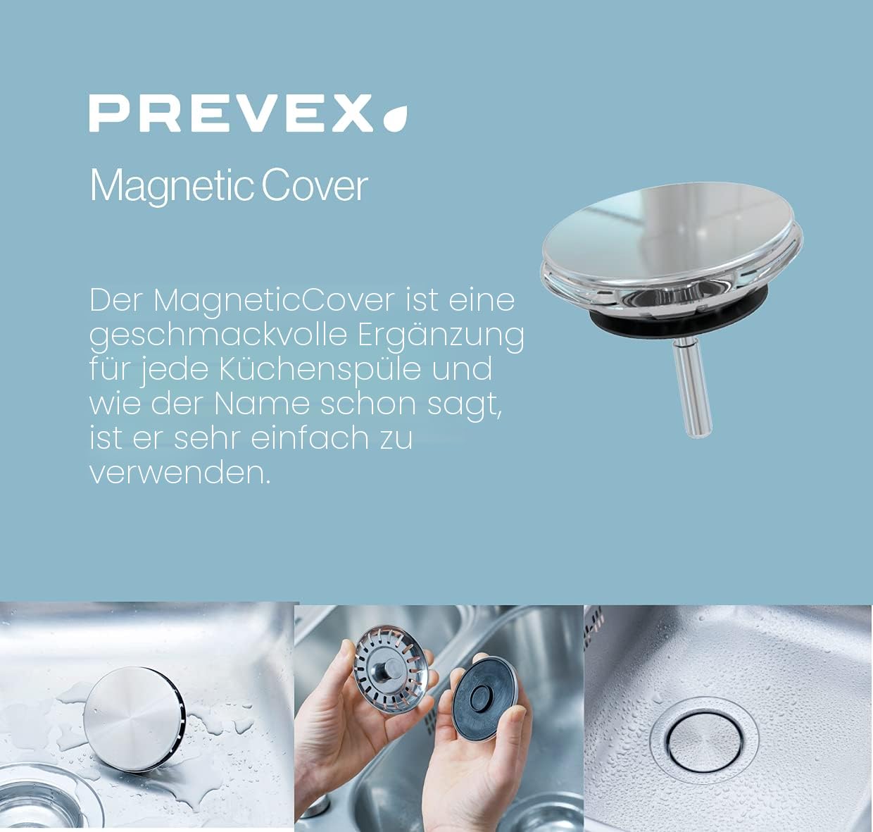 PREVEX Flexloc Siphon, platzsparend, universal, komplett mit 1,5 oder 2 Becken inkl. Ablaufgarnitur, Magnetabdeckung und 2 Überläufen für Küchenspülen/Spülbecken | aus recyceltem Kunststoff | komplett mit 1,5 oder 2 Becken, inkl. Ablaufgarnitur, Magnetabd