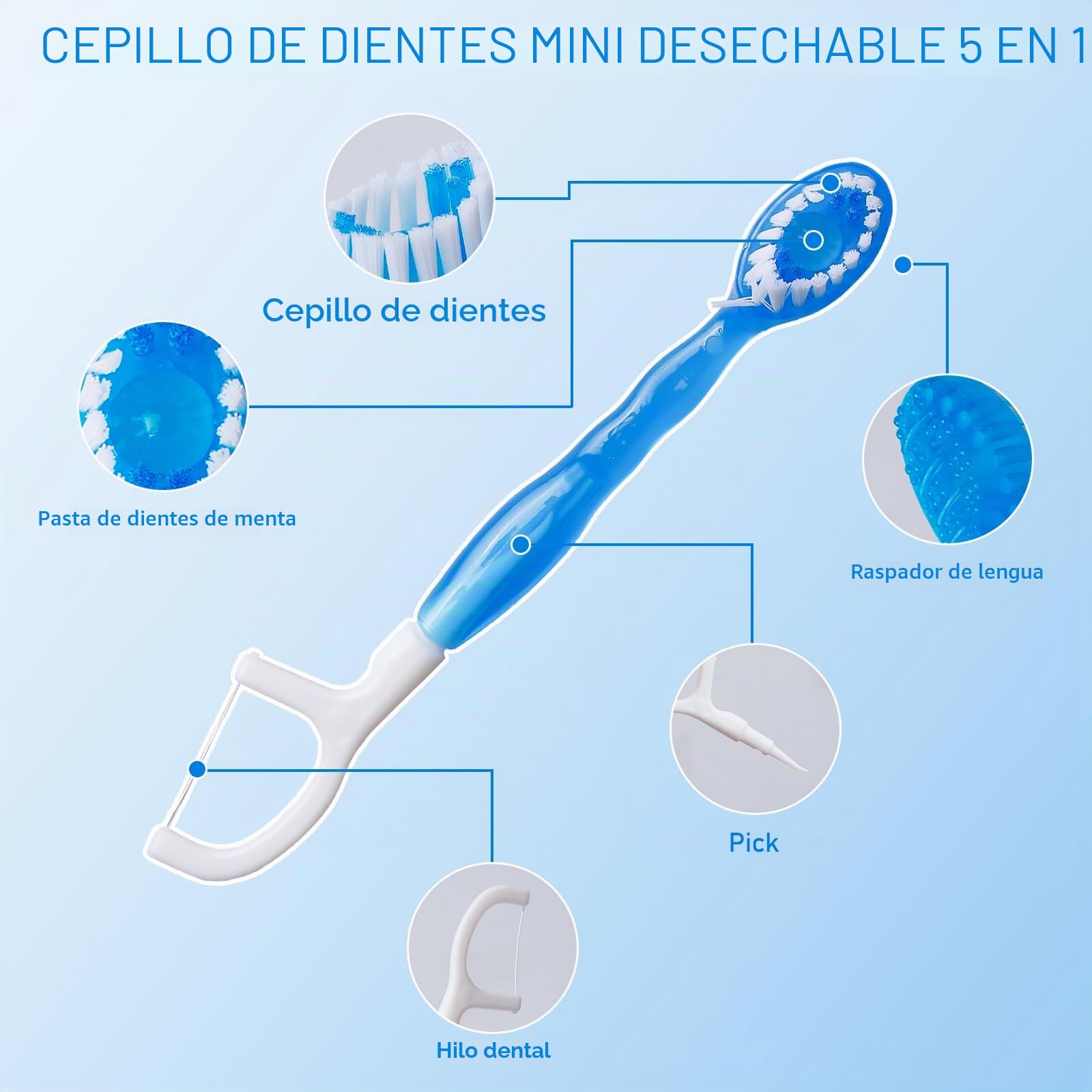 Lote de 40 mini cepillos de dientes desechables 4 en 1 con pasta de dientes, botones, raspador de lengua, hilo dental, pasta de dientes para viajes, camping, paseos, sabor mixto