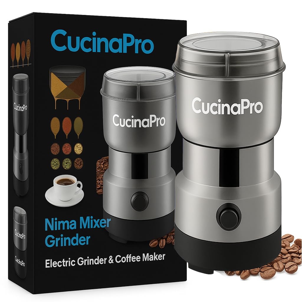 CucinaPro Mini Mixer Grinder Small Size - Grinder Machine for Home, Mini Grinder for Spices, Masala, Chutney - Coffee Beans Grinder, Electric Portable Nima Mixer with Stainless Steel Blades (Silver)