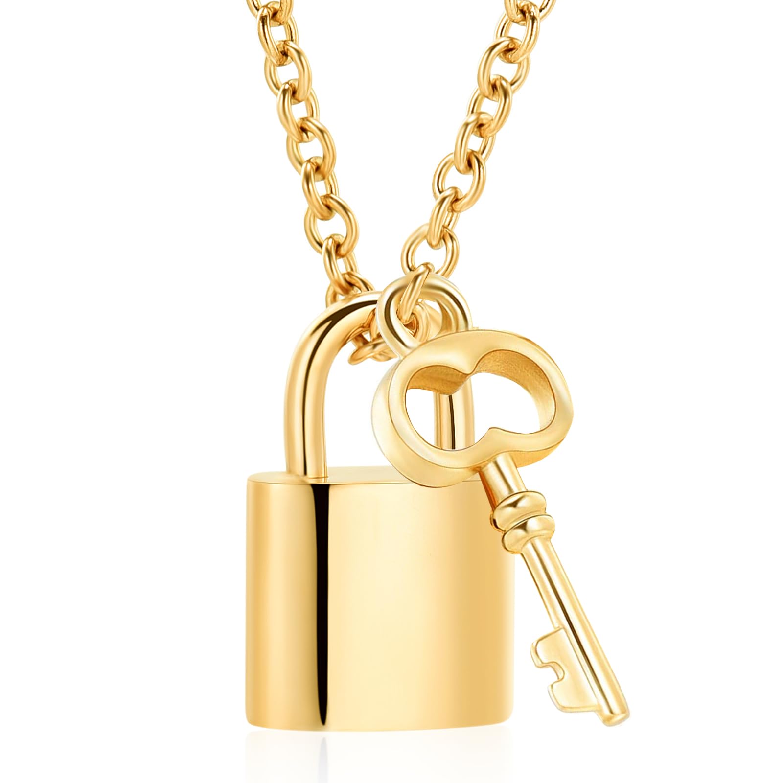 Imrsanl Padlock Cremation Jewelry for Ashes Urn Necklace for Women Men Stainless Steel Keepsake Memorial Key with Lock Urn Pendant Ashes Holder