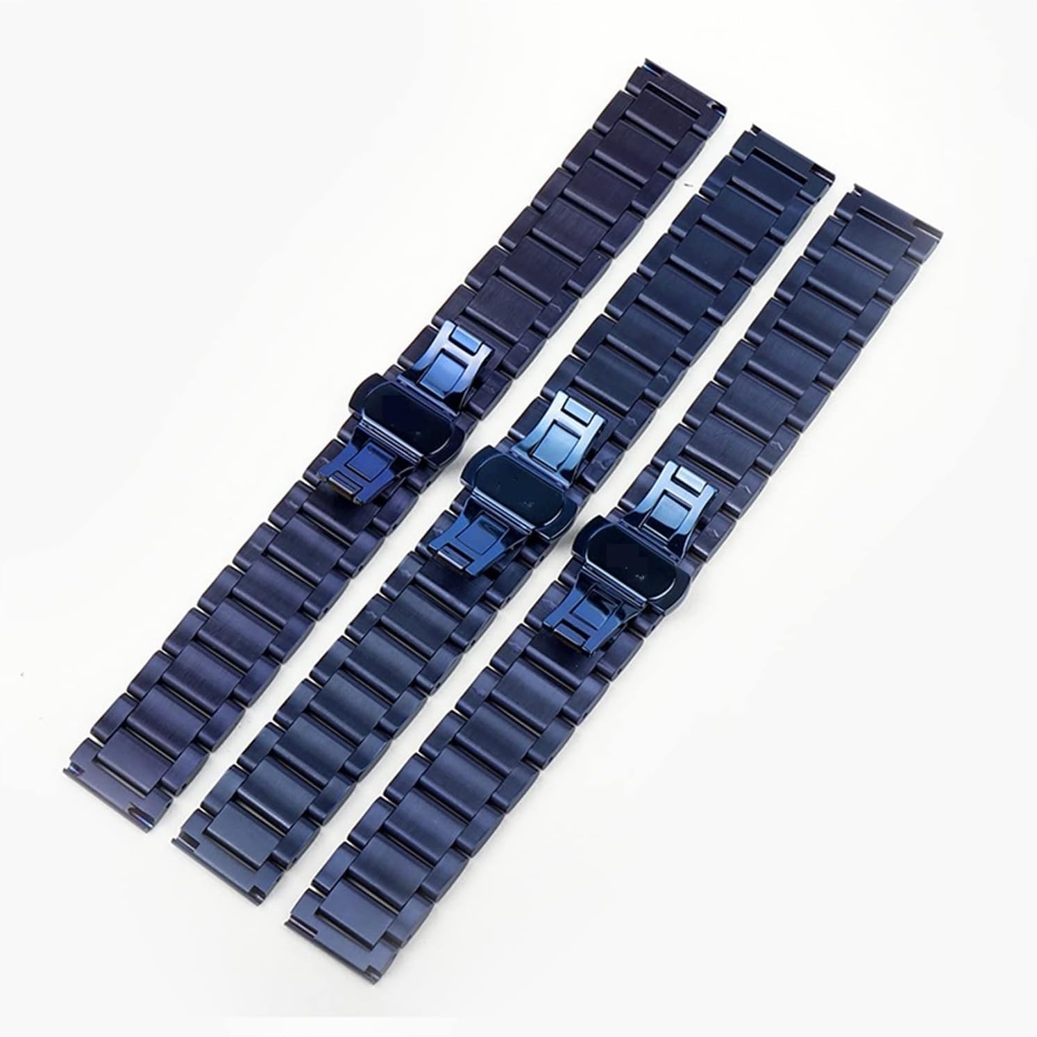 Bracelet de montre en acier inoxydable à extrémité incurvée, couleur bleu foncé, montres-bracelets en métal, bracelet de montre