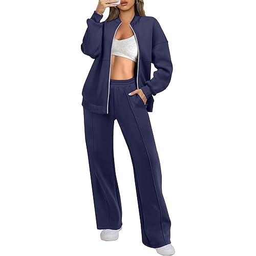 ANRABESS Women 2 Piece Outfits Lounge Set Oversized Zip Up Sweatshirt Jacket Sweatpant Matching Sweat Sets Fall Sweatsuit