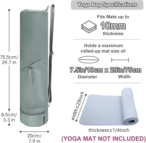 Miniatura 9 de sportsnew Bolsa para esterilla de yoga, con cremallera completa, bolsa de transporte para esterilla de yoga con cordón, bolsillo para botella de