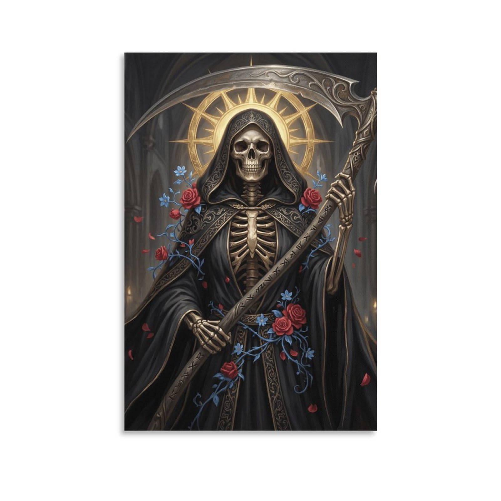 W7C8U2X3 Grim Reaper Cathedral Canvas Wall Art, Gothic Fantasy Wall Art