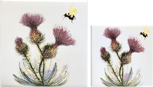 Miniatura 3 de Thistle and Honeybee Ceramic Tile - Indoor and Outdoor Use, Home Decor Decorative Tile