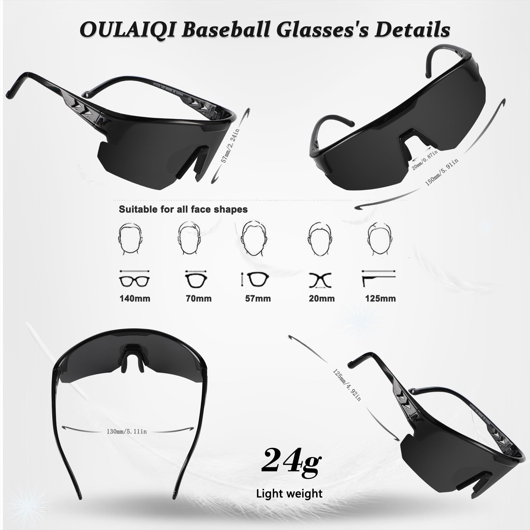 OULAIQI Occhiali da sole sportivi polarizzati TR90, leggeri, protezione UV400, unisex, per ciclismo, corsa, baseball ed escursionismo