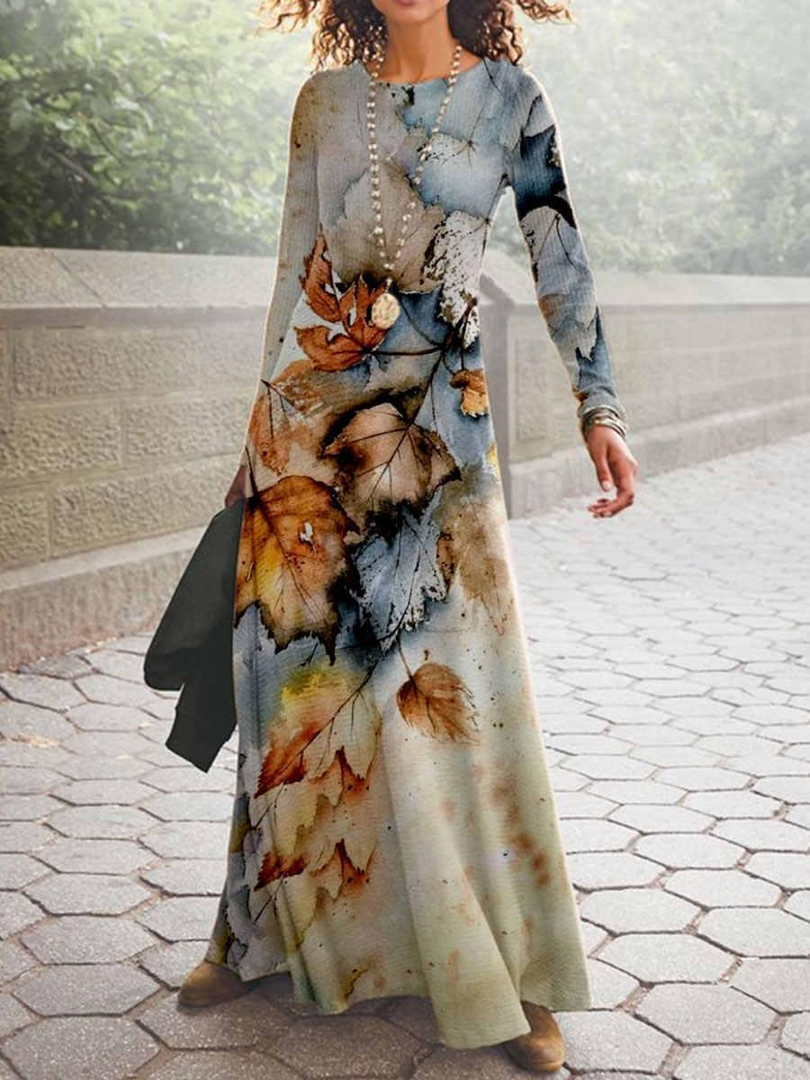 OSCORP Women’s Round Neck Long Sleeve Maxi Dress – Boho, Abstract, Paisley, Mandala, Geometric, Ombre, Casual Daily Wear - Image 2