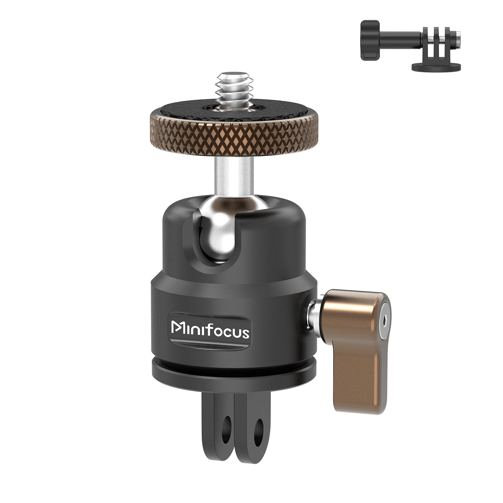 Mini Ball Head, Aluminum Vertical Bracket Tripod Adapter, 360° Rotation Camera Tripod Swivel Mount, 1/4" Screw to 2-Prong Conversion Adapter Compatible with GoPro, DJI Osmo/Pocket, Insta360, AKASO