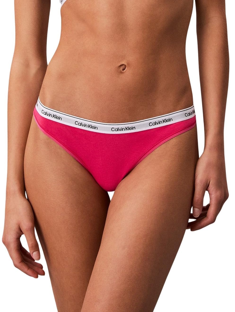 Calvin Klein Women’s Thong with Logo Waistband, Pink (Vibrant Pink), M