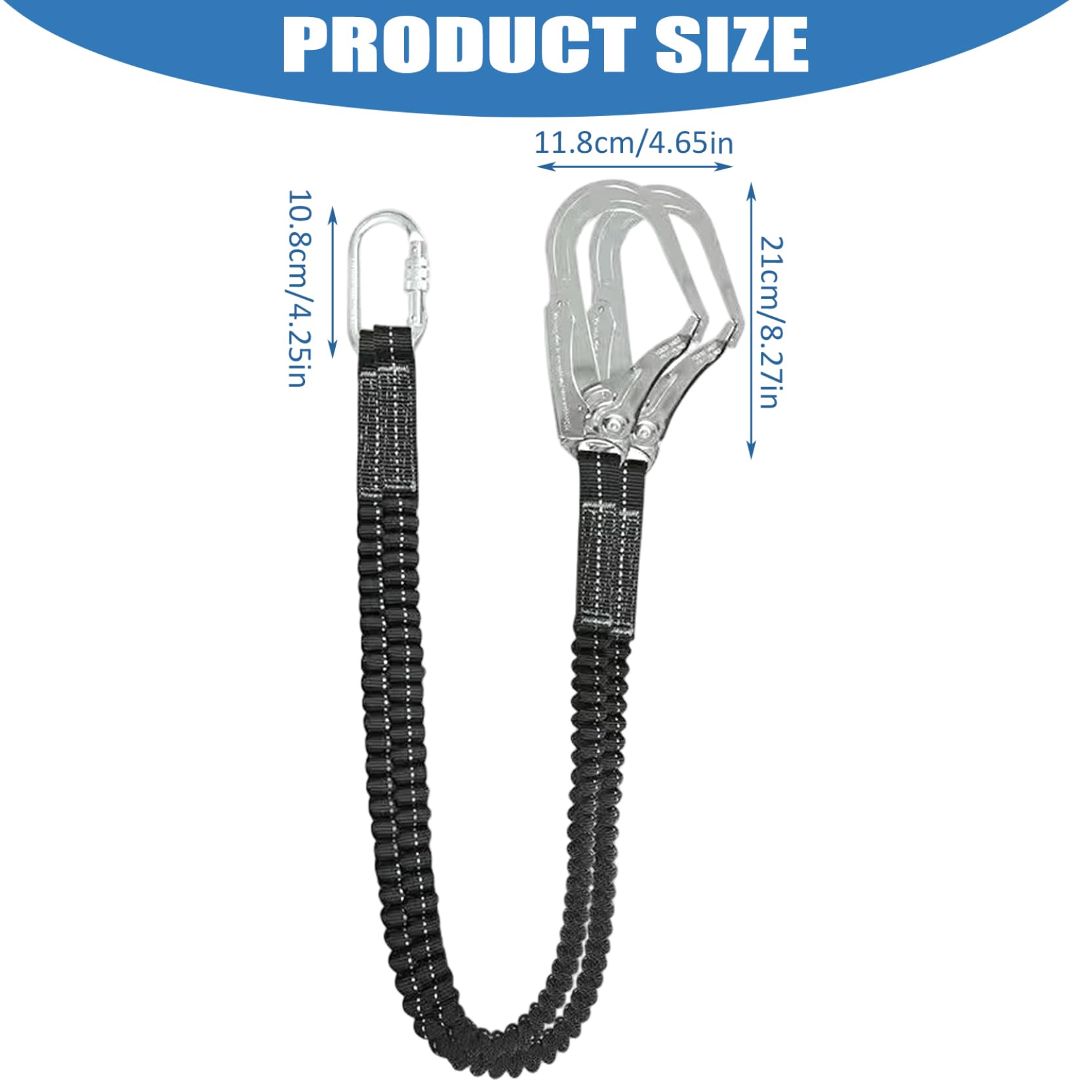 Longe de protection contre les chutes, longe de harnais sécurité élastique à double crochet 25 kn, harnais sécurité absorbant les chocs pour l'alpinisme en plein air, l'escalade, la toiture, le