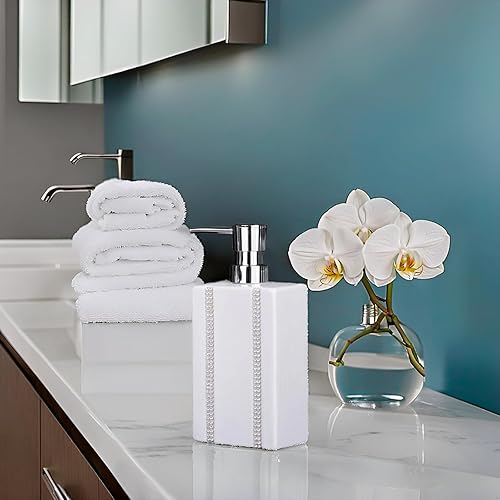 Miniatura 5 de Dispensador de jabón de mano de 18 onzas líquidas y loción, botella de cerámica blanca para cocina, baño, encimera, lavandería, capacidad para