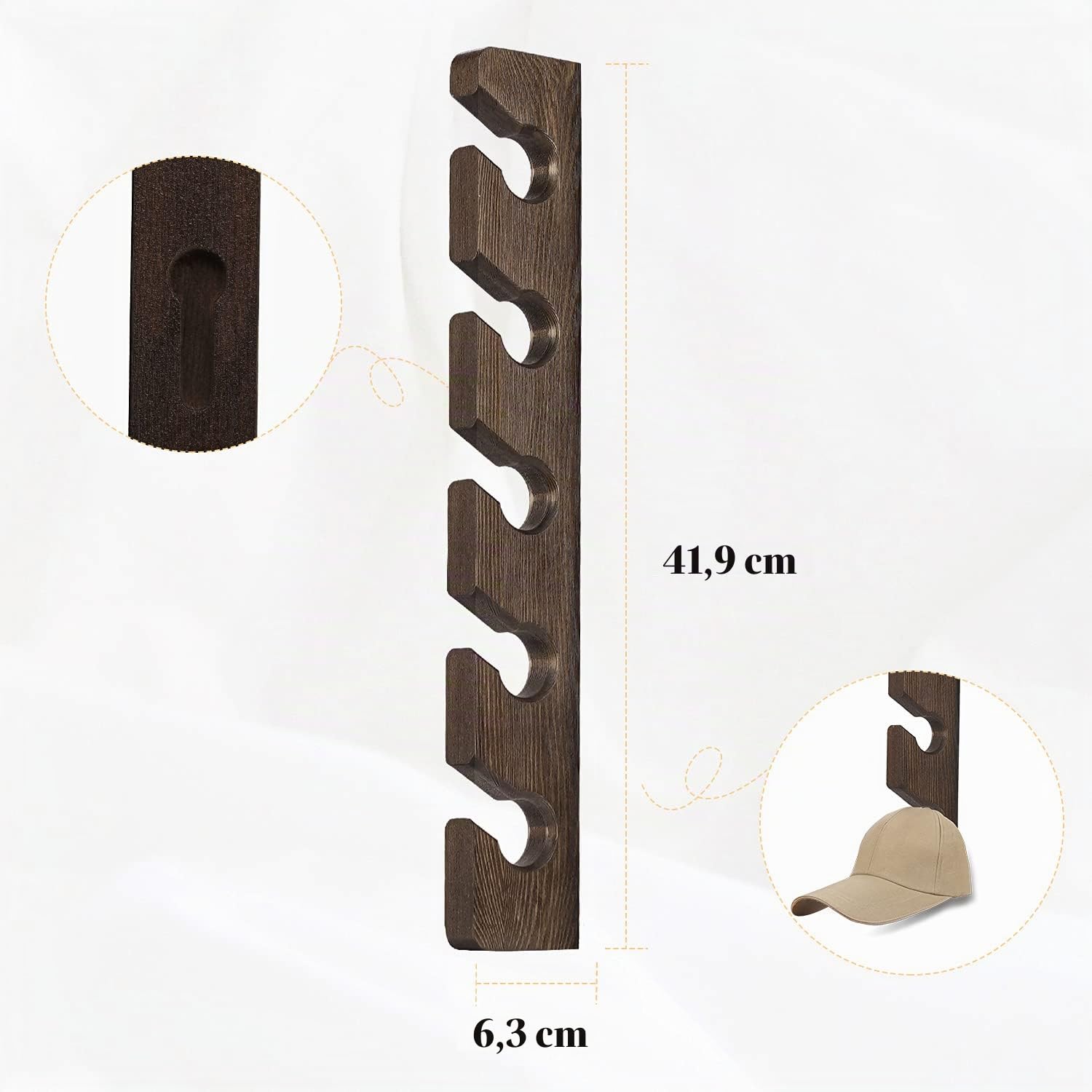 Perchero organizador de gorras de béisbol para pared (paquete de 2) soporte de madera para sombreros montado en la pared marrón