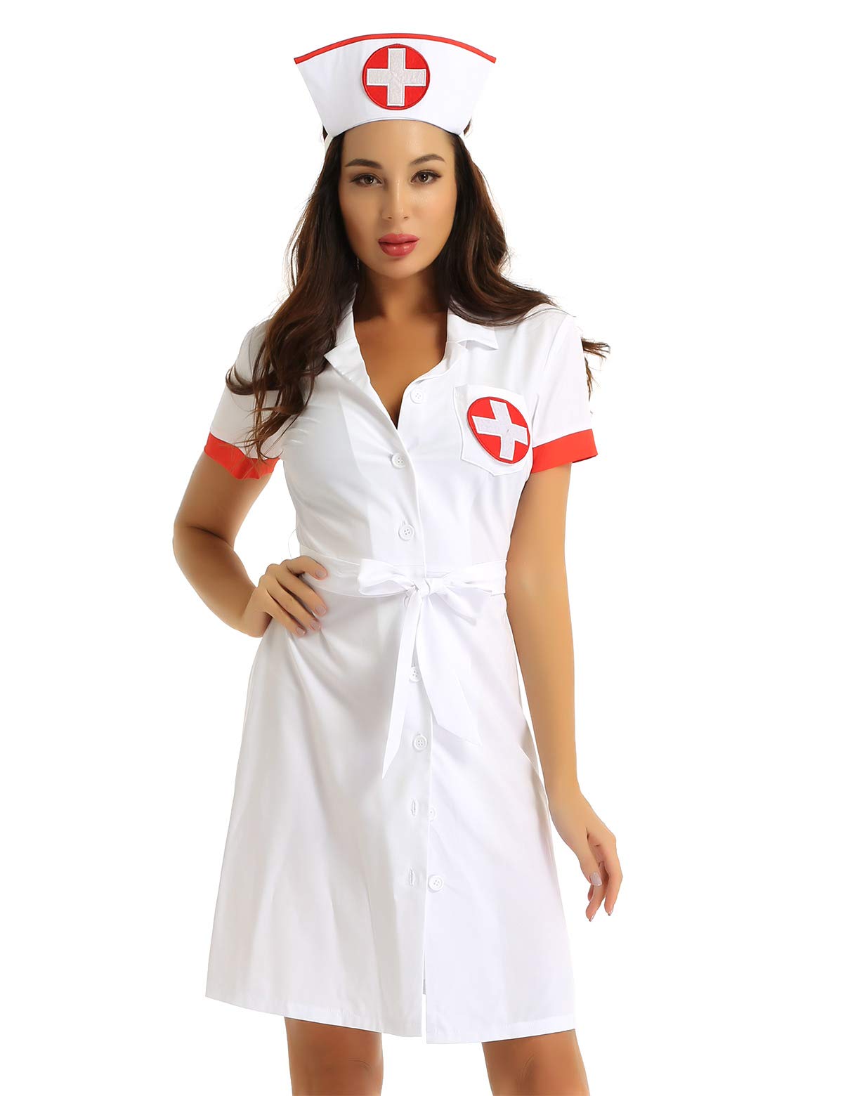 YiZYiF Disfraz Enfermera para Mujer Sexy Uniforme Bata Laboratorio 2Pcs Mini Vestido Sexy Profundo V Ropa de dormir Lencería Disfraces Halloween Despedida