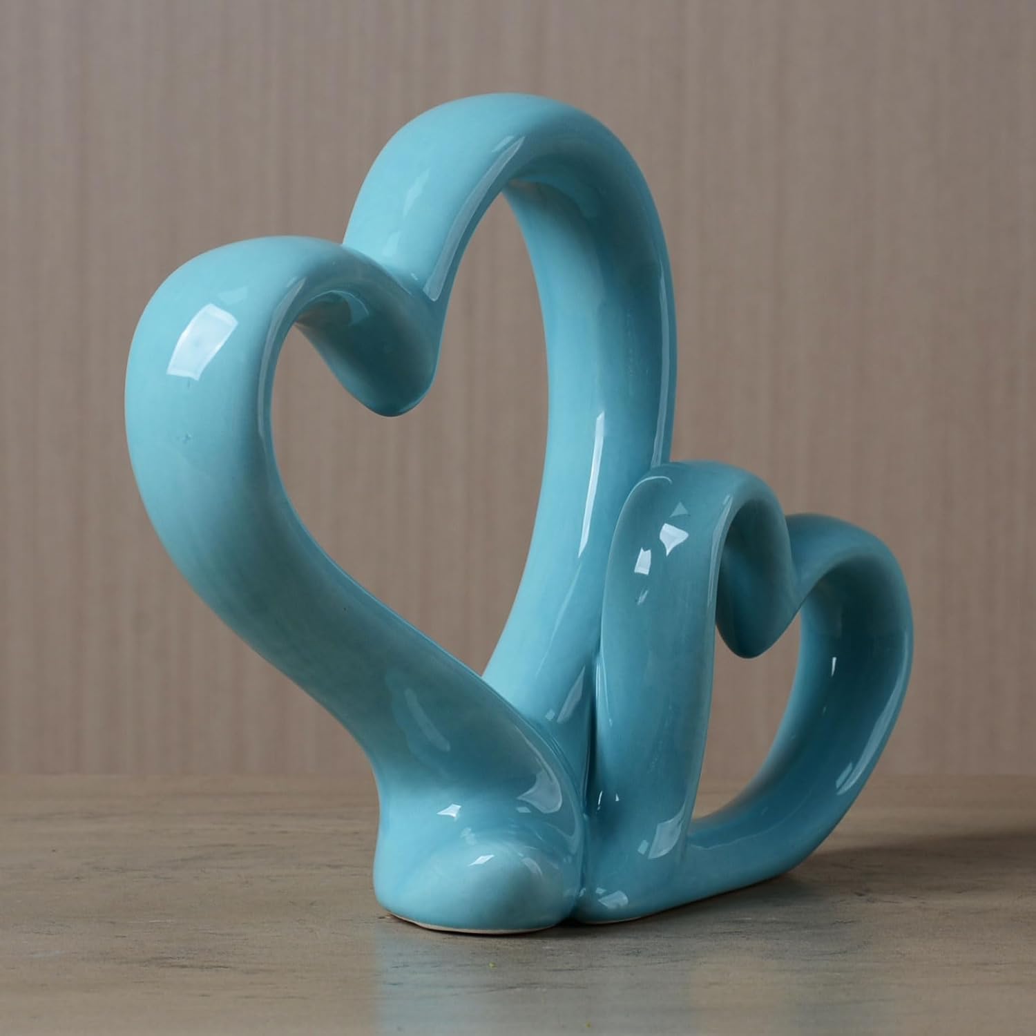 HAUCOZE Double Heart Statue Figurine Love Gifts Decor Modern Sculpture Bookshelf Arts Table Centerpiece Statue Ceramic Crafts 9.5 inch