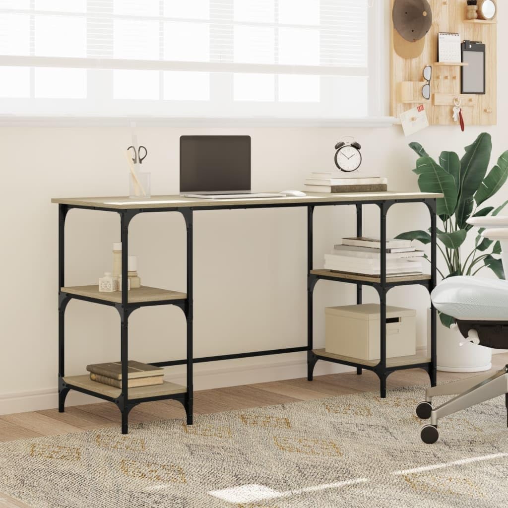 Tavolo Salvaspazio Scrivania Gaming Tavolo Consolle Scrivanie Gaming Scrivania Rovere Sonoma 140x50x75cm Metallo e Legno Multistrato per Studio Camera Da Letto Sala Studio Soggiorno