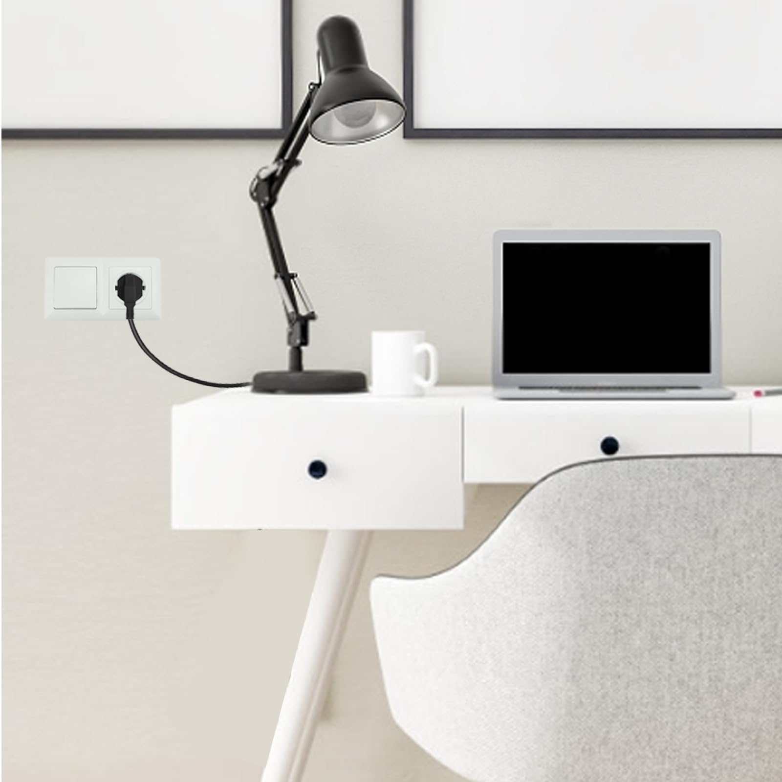 Enchufe con Interruptor y Marco 16A 250V Interruptor de luz | con Enchufe de Parerd Empotrable Todo en uno Toma de Corriente Empotrada con Marco Base de Enchufe para Cocinas Salón-Blanco
