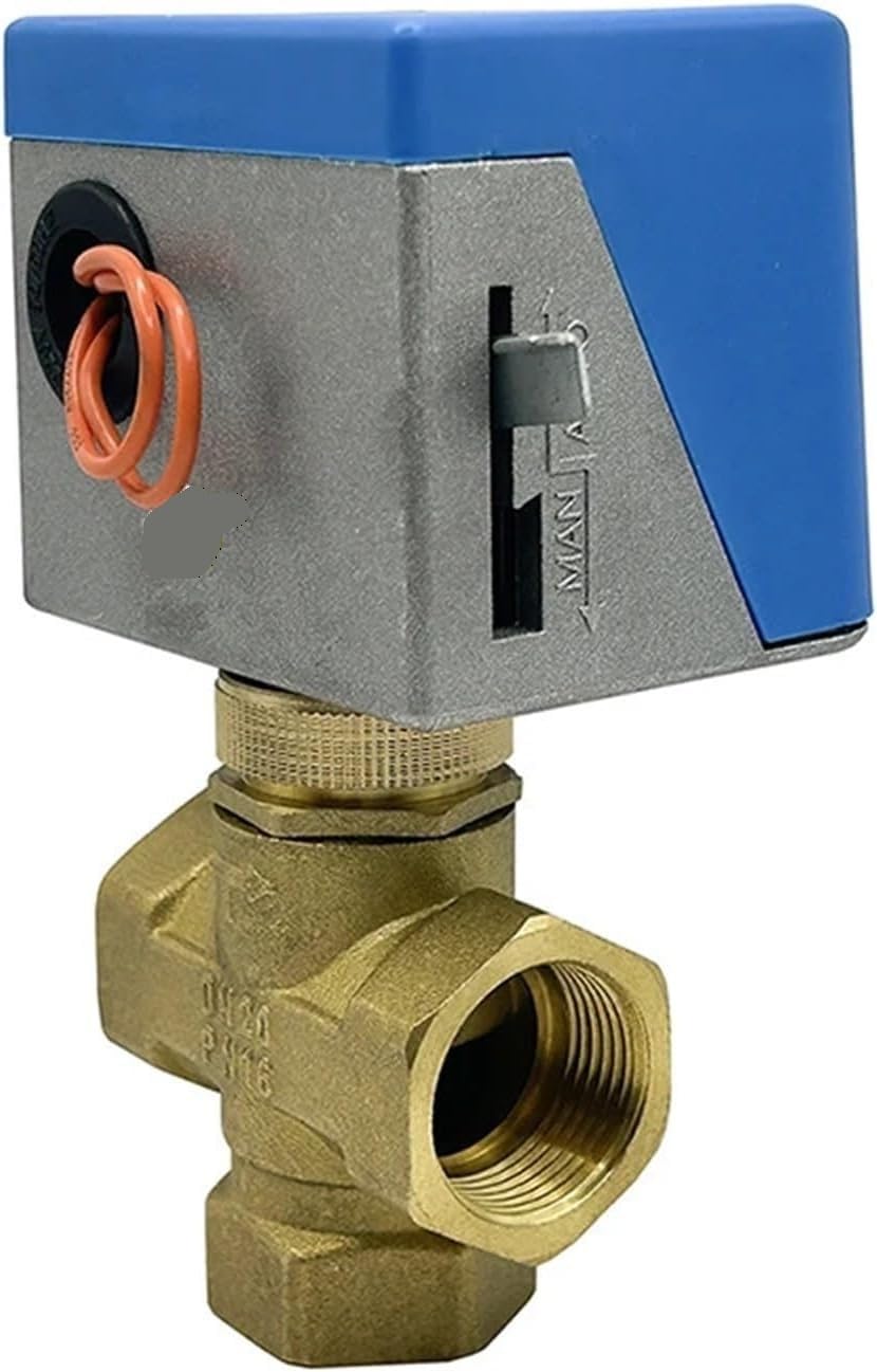 Válvula de cierre eléctrica de 3 vías de 3/4 pulgadas, válvula de globo motorizada de latón de 220 V para sistemas de acondicionamiento de bobina de ventilador