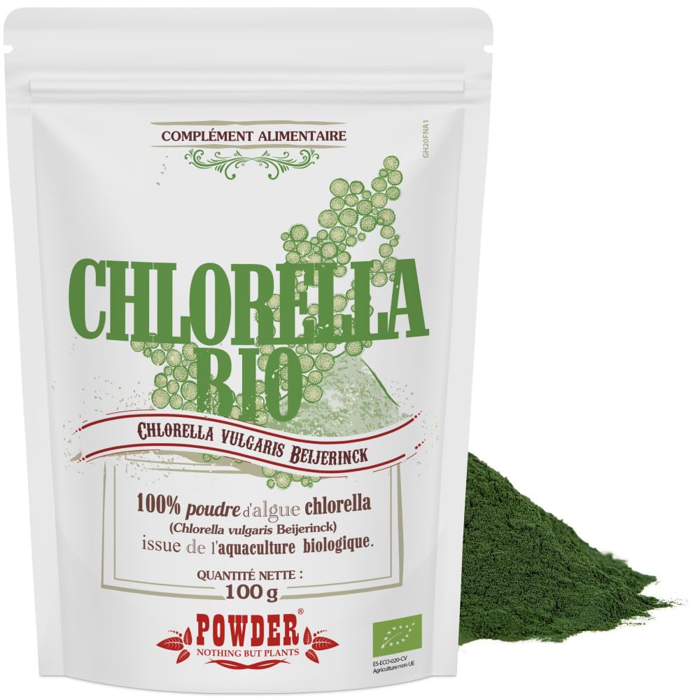 CHLORELLA BIO EN POUDRE * 25 portions/Chlorella poudre 100 g * Antianémique, énergie, hépatoprotecteur, système immunitaire * Garantie Satisfait ou Rembours * Fabriqué en France