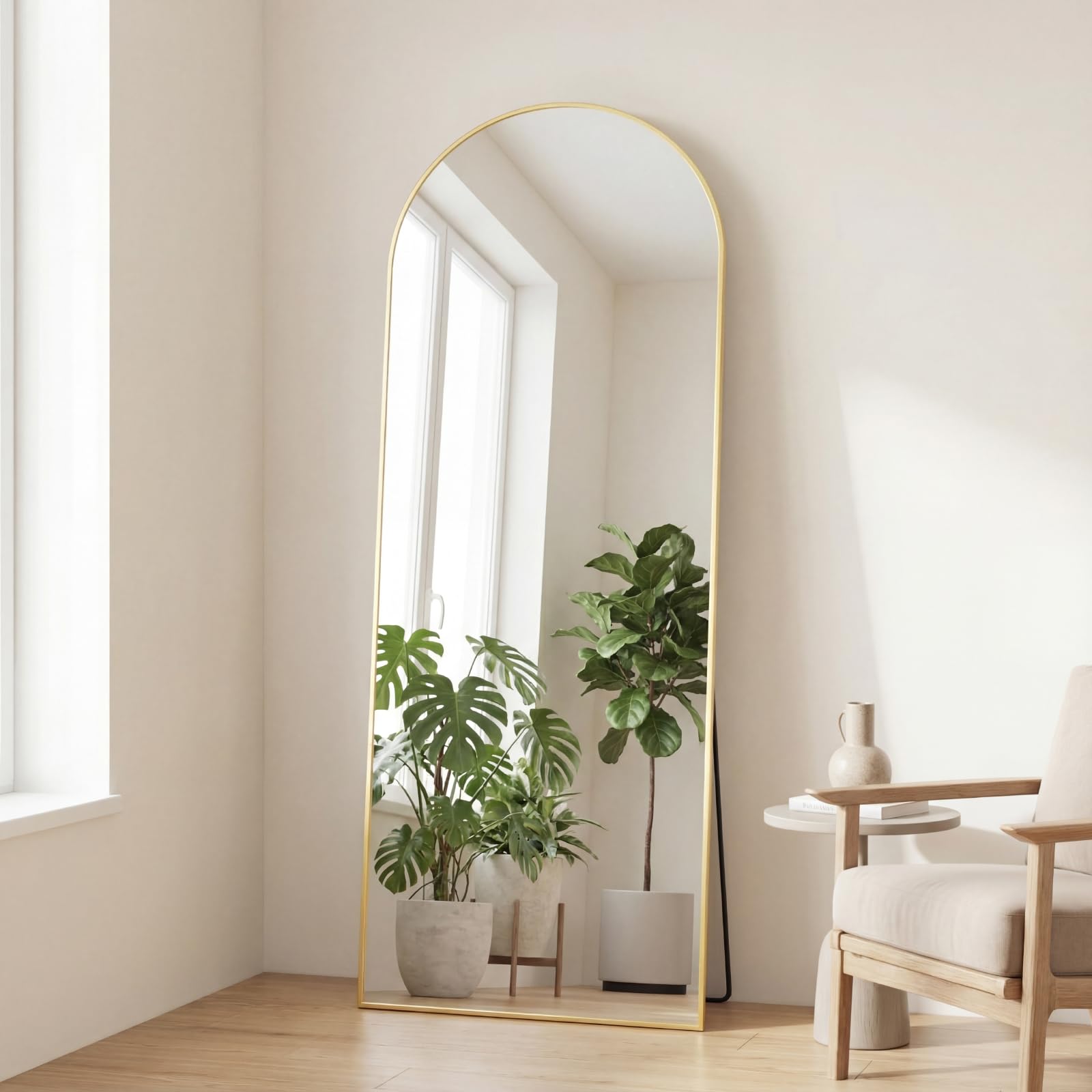 DUMOS Arched Full Length Mirror with Stand Floor Standing Aluminum Frame for Bedroom Body Hanging Leaning Modern Simple Home Decor Shatter-Proorf Nano Glass Wall Living Room Cloakroom Black 59"x16": Gold-rounded 65"L x 24"W