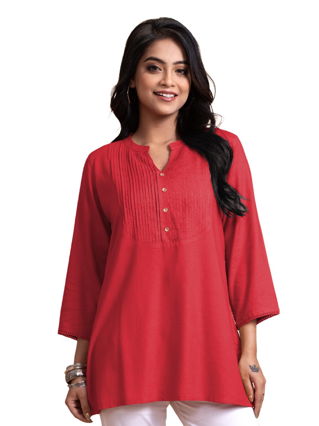 lyra Women's Rayon Tunic Top | Stylish Casual Kurti for Women | 3/4 Sleeve Solid Printak Tunic Top | Comfortable-picture-48