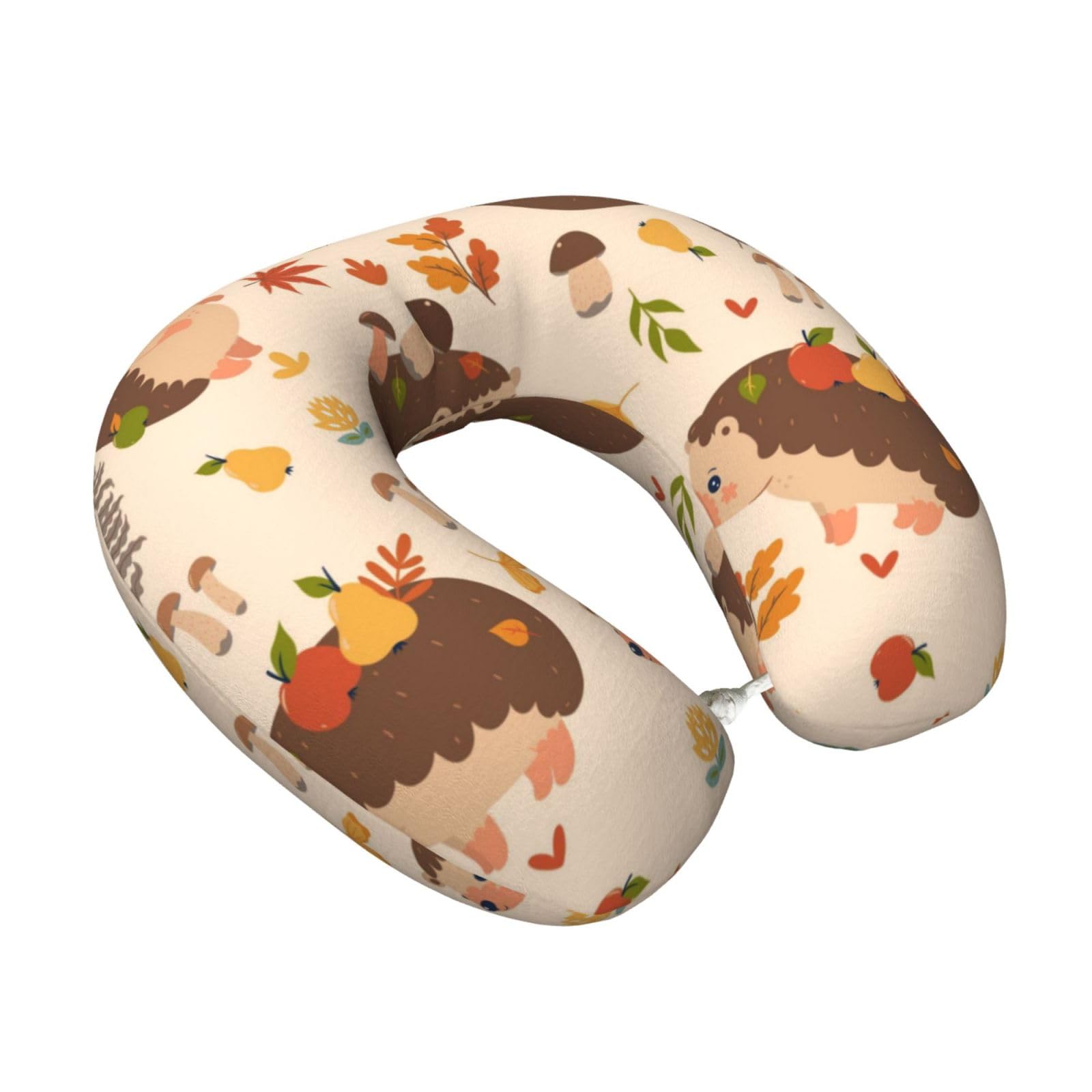LKYMOH Cute Hedgehog And Mushroom, Travel Neck Pillow U-Shaped Memory Neck Support Soft Comfortable With Washable Cover For Airplane Car Traveling and Office
