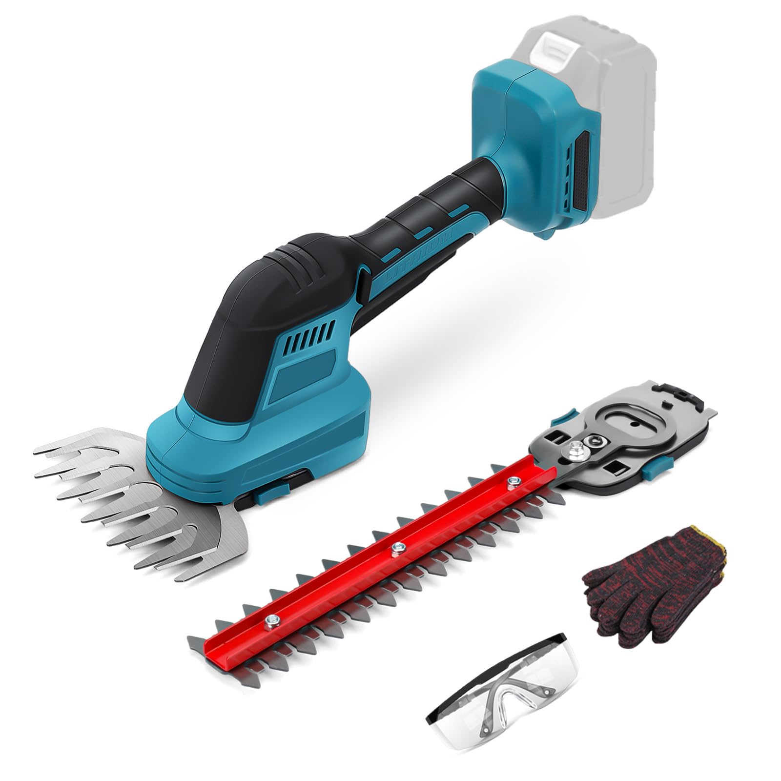 2 IN 1 Akku-Heckenschere, Elektrische Gartenschere mit Strauch- und Grasscherenmesser (Ohne Akku)