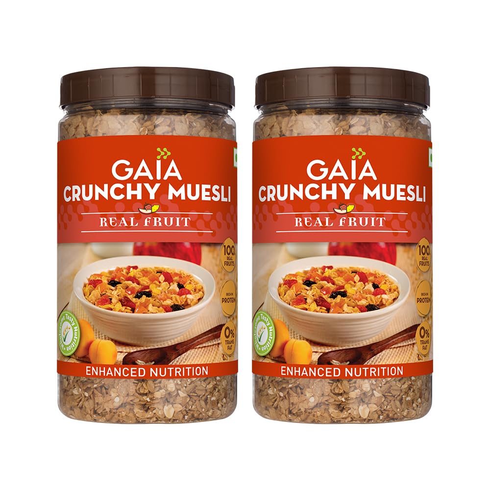 GAIA Crunchy Muesli Real Fruit - Flakes, Oats, Almond, Raisins & Real Fruit, Low Calorie Healthy Breakfast, The Perfect Blend Of Crunch, Fiber-Rich Oats, Nuts, & Real Fruits, 1Kg Jar (Pack Of 2)-image-12