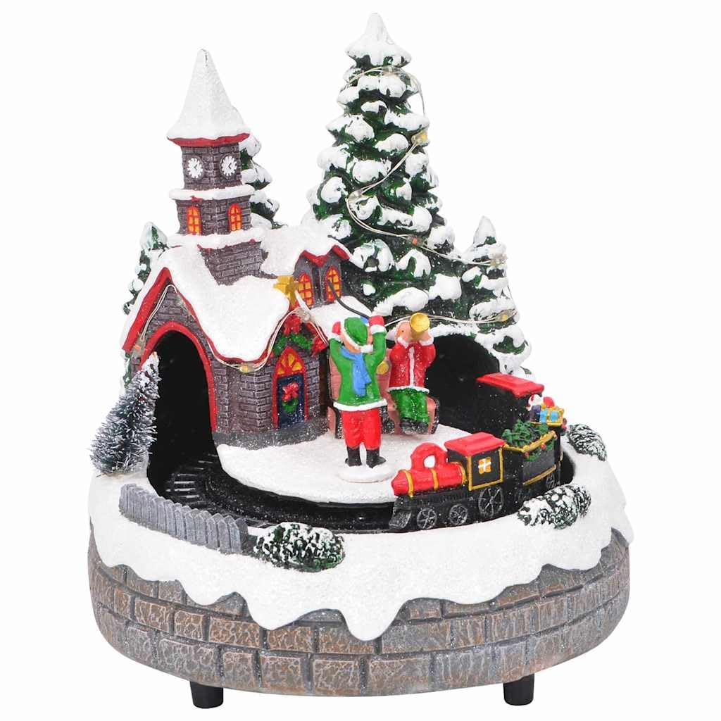 Weihnachtliche Tischdekoration aus Harz Mehrfarbig 16 x 16 x 19 cm mit dekorativer Lichterkette für Wohnzimmer Kamin Fensterbank Festliche Winter-Deko