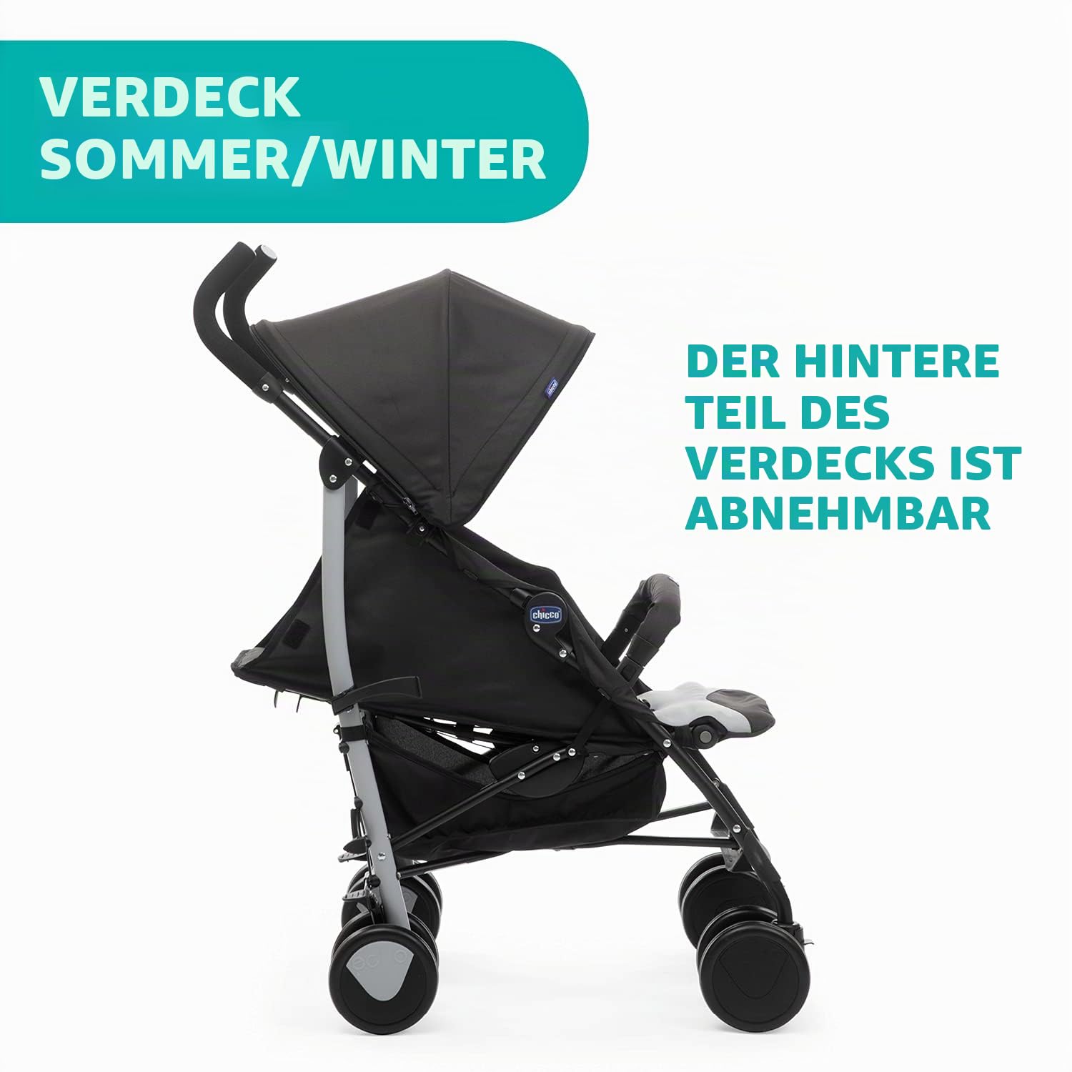 Chicco Echo Leichter Zusammenklappbarer Kinderwagen 0-22 kg Kompakter Buggy mit Frontbügel Schlafposition Regenschirmverschluss Verstellbarer Sonnenschirm