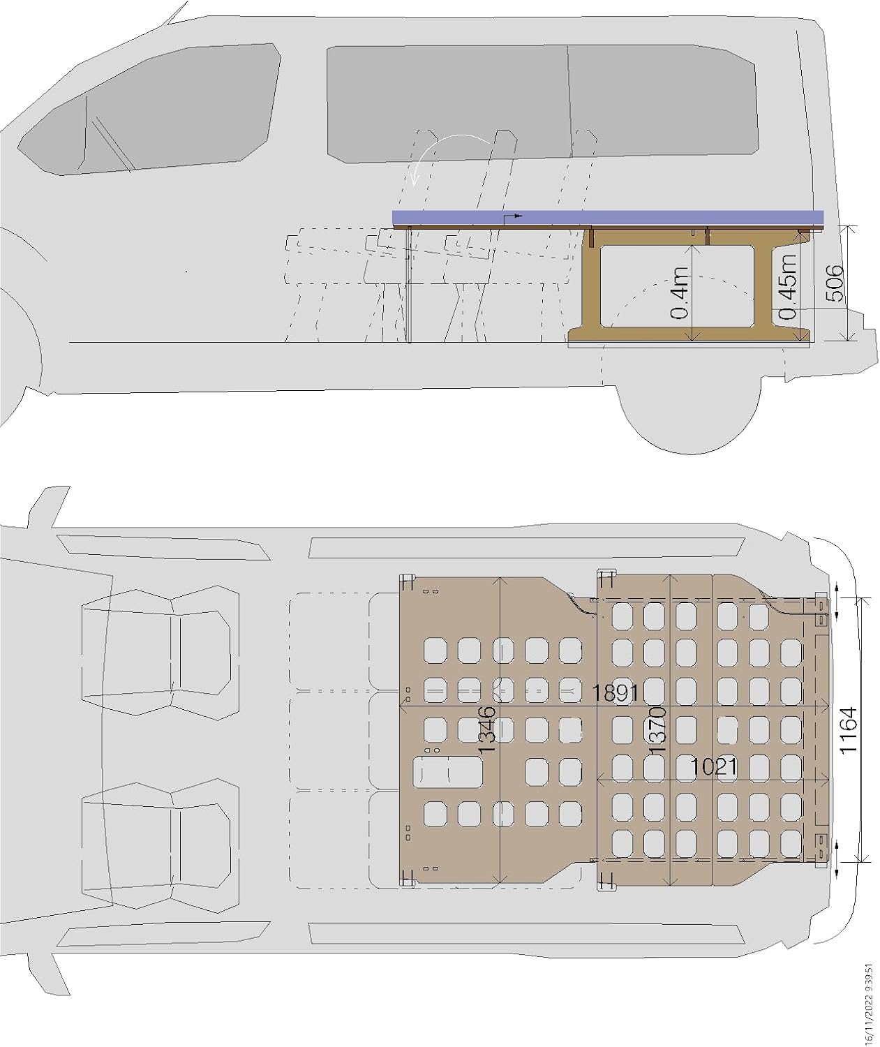 Lit Camper Fourgon – Sommier Pliable Léger pour Fourgon Aménagé, Compatible avec SpaceTourer, Traveller, Zafira Life, ProAce Verso, NV200 et Evalia, Montage Rapide sans Outils, Vanlife
