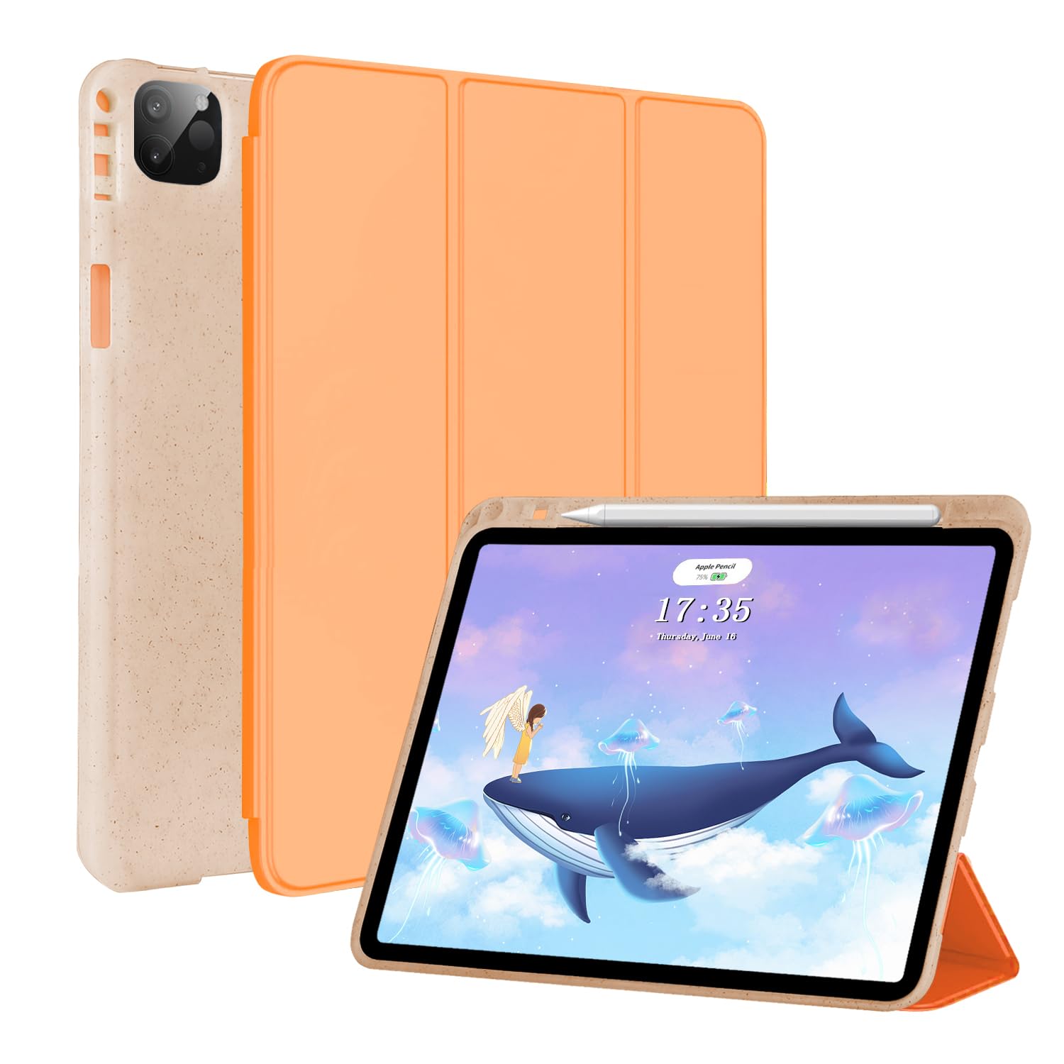 Case for iPad Pro 11 Eco Friendly Coffee Bean Grounds with TPU 2022/2021/2020/2018,PU LeatheriPad Pro 11 4th/3rd/2nd/1st Generation Cover Pencil Charging Auto Sleep&Wake Orange
