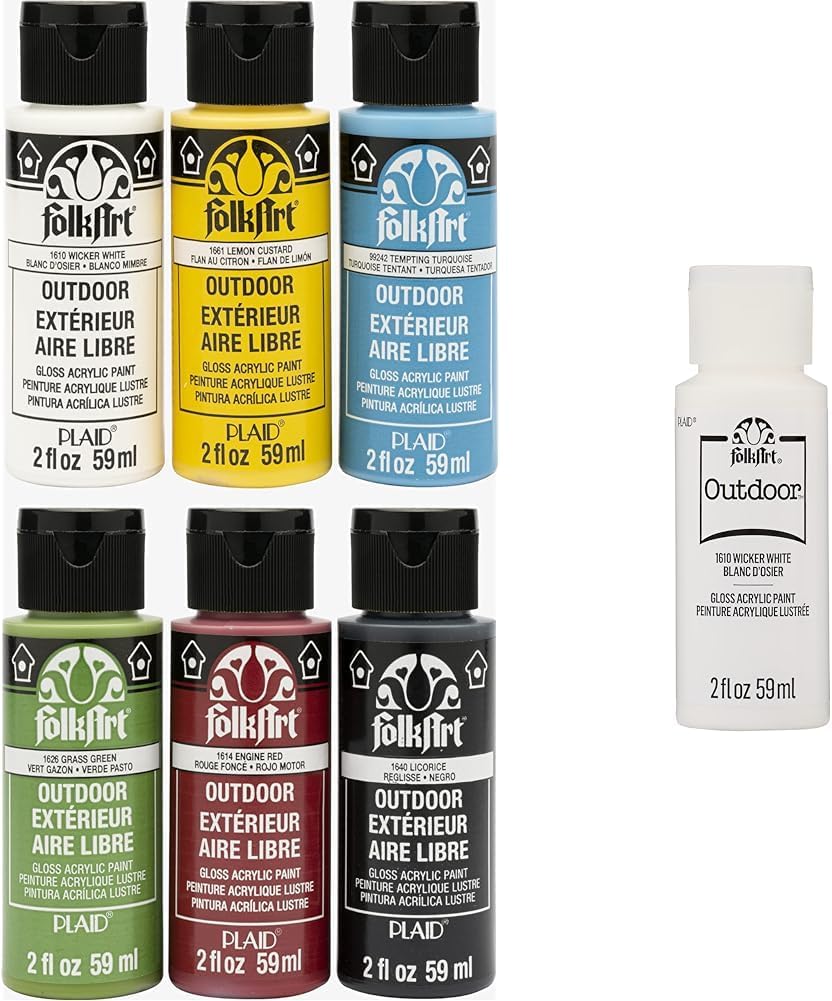 FolkArt Outdoor Basics Acrylic Paint Set, 6 Colors, 2 oz