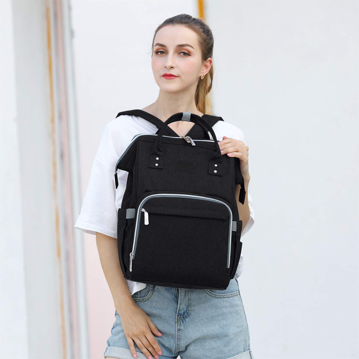 SONARIN Multifunzione Zaino Fasciatoio Bambino per Pannolini con Fascia per Passeggino,Grande Capacità,Organizer per Zaino da Viaggio,Impermeabile,Elegante e Resistente,Ideale Regalo(Nero)