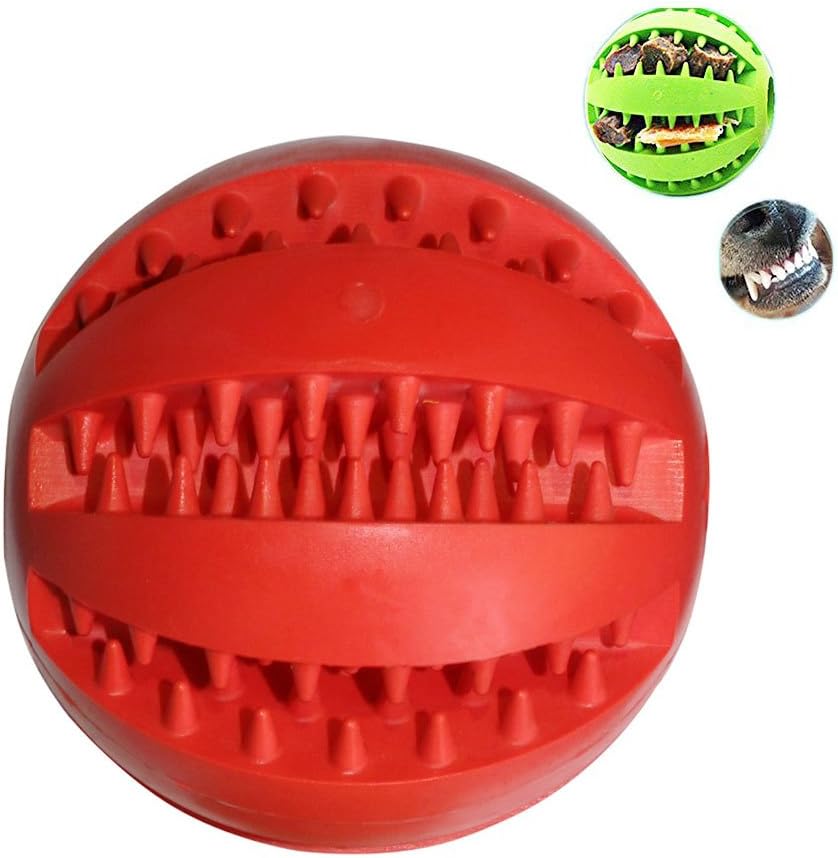 D-Mcark Pets Bouncy Rubber Interactive Dog Toys Tooth Brushing Cleaning Treat IQ Balls Crewing Toys for Dog Training Playing 2.8In Red