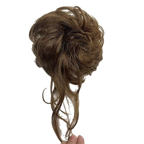 Miniatura 9 de AYunhe Extensión de moño desordenado 100 % humano, con flecos, rizado, ondulado, para mujer, para boda, peinado despeinado (marrón oscuro)