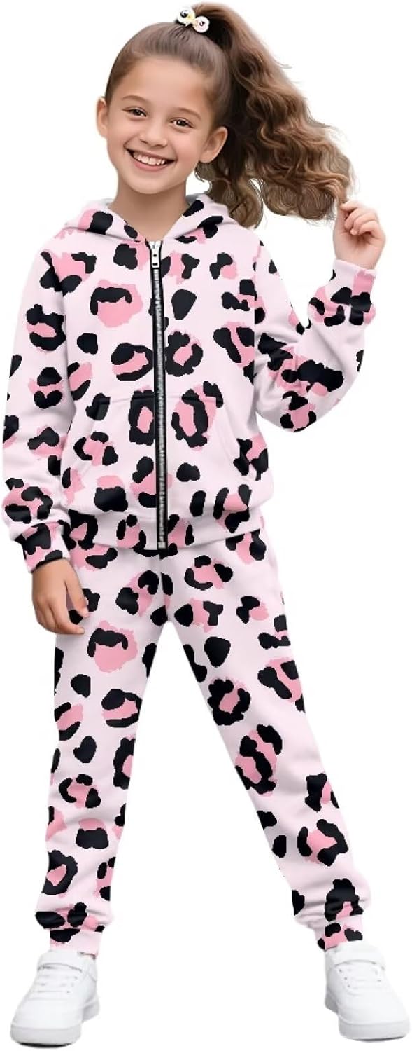 Girls 2 Piece Outfit Zip Up Hoodies and Sweatpant Clothing Set Casual Soft Sweatsuits Sets Athletic Tracksuit