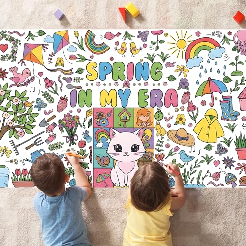 Image of OHOME Spring Giant Coloring Poster /Tablecloth - 72x30 Inch Spring Decorations for Home,Kids Crafts Games Activities Toys Decor Party Decor for Classroom School