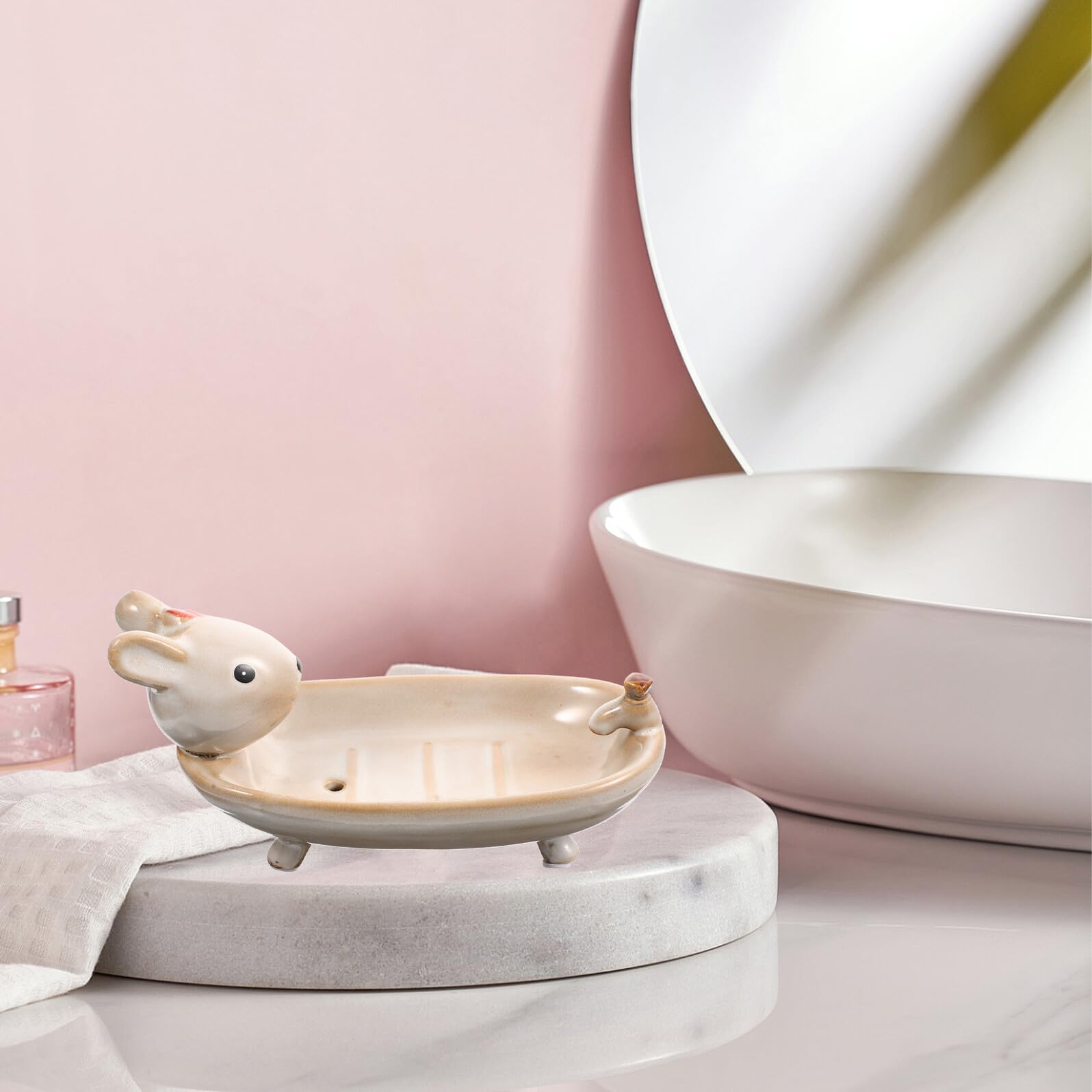 Jabonera de Doble con Diseño de Conejo Resistente al Agua y Estable Bandeja para Jabón y Soporte para Llaves para Lavabo y Baño