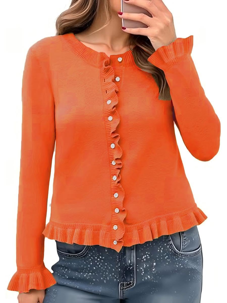 Womens Casual Cardigans Fall Winter Long Sleeve Sweaters Button Down Crew Neck Cropped Cardigan Trendy Knit Coat Tops
