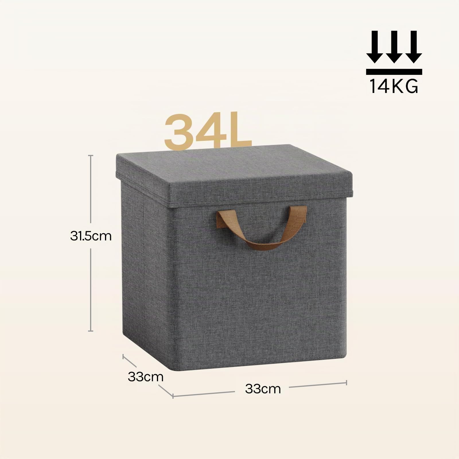 WOLTU Faltbare Aufbewahrungsboxen 5 Stück,mit Deckel,Grau, 33x33x31cm